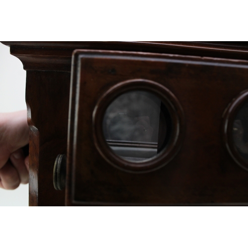2 - A quality Victorian burr walnut stereoscope viewer with views of Scotland & Rome, 26x27x43cm tall.