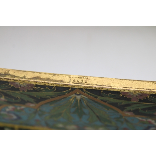 3 - An Elkington & Co cloisonne enamel planter with metal liner, raised on four feet with floral decorat... 