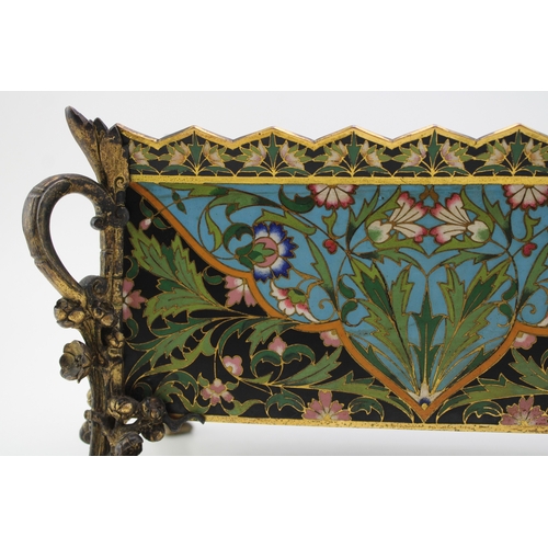 3 - An Elkington & Co cloisonne enamel planter with metal liner, raised on four feet with floral decorat... 