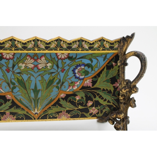 3 - An Elkington & Co cloisonne enamel planter with metal liner, raised on four feet with floral decorat... 