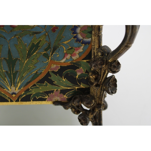 3 - An Elkington & Co cloisonne enamel planter with metal liner, raised on four feet with floral decorat... 