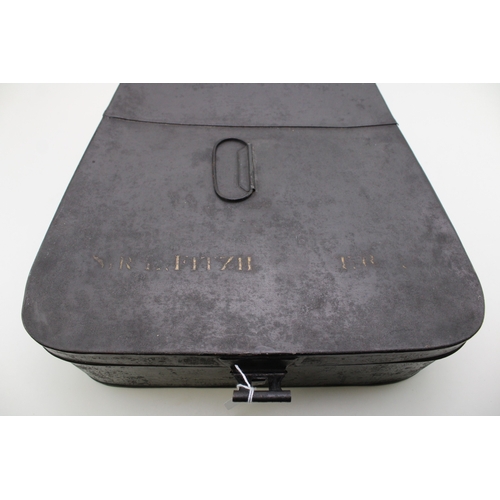 38 - A Georgian Napoleonic War era Cavalry black leather Sabretache bag with GR cypher & Crown contained ... 