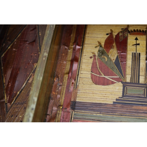 39 - A Napoleonic Prisoner of War jewellery box, with fully illustrated outer, the lid depicting a port t... 
