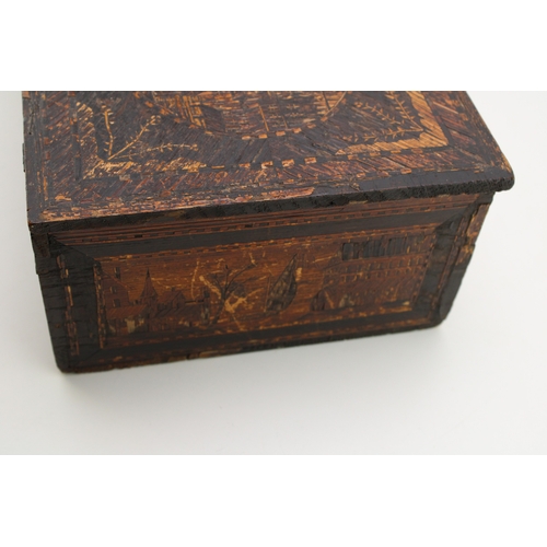 39 - A Napoleonic Prisoner of War jewellery box, with fully illustrated outer, the lid depicting a port t... 