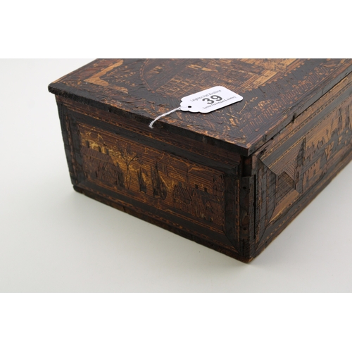 39 - A Napoleonic Prisoner of War jewellery box, with fully illustrated outer, the lid depicting a port t... 