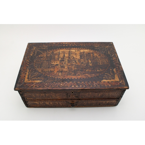 39 - A Napoleonic Prisoner of War jewellery box, with fully illustrated outer, the lid depicting a port t... 