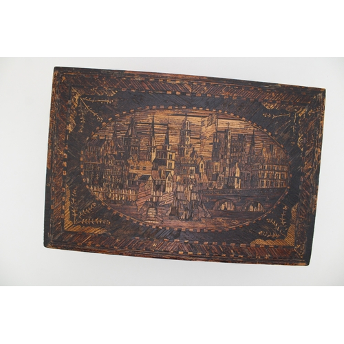 39 - A Napoleonic Prisoner of War jewellery box, with fully illustrated outer, the lid depicting a port t... 