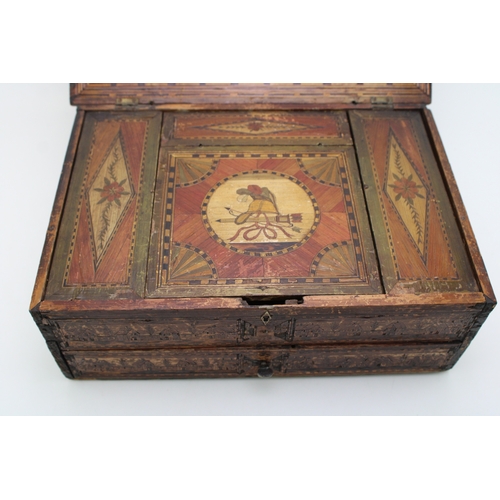 39 - A Napoleonic Prisoner of War jewellery box, with fully illustrated outer, the lid depicting a port t... 