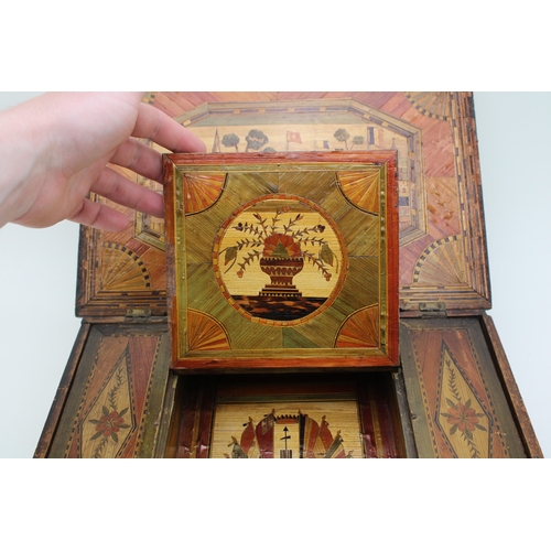 39 - A Napoleonic Prisoner of War jewellery box, with fully illustrated outer, the lid depicting a port t... 