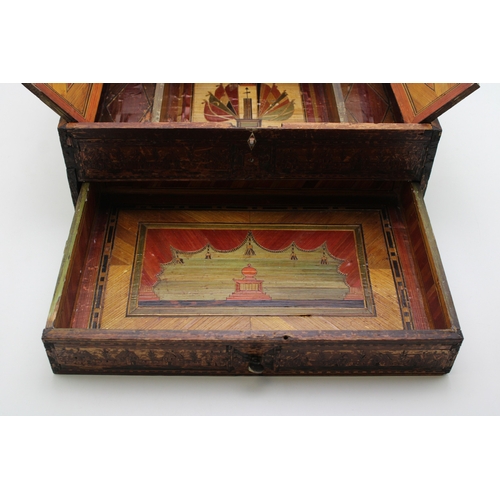 39 - A Napoleonic Prisoner of War jewellery box, with fully illustrated outer, the lid depicting a port t... 