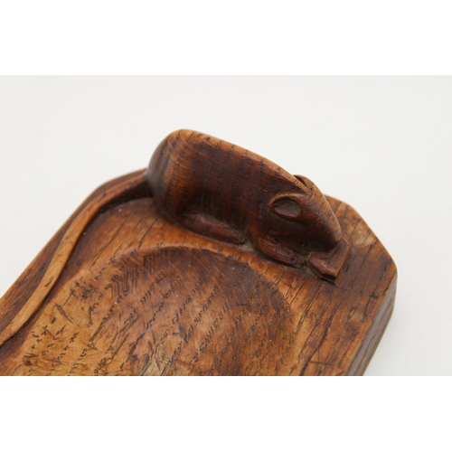 41 - Workshop of Robert 'Mouseman' Thompson of Kilburn Yorkshire, a carved oak ashtray with carved mouse ... 