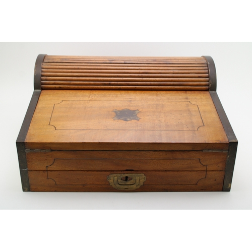 43 - A campaign camphor metamorphic lap desk, brass bound, the interior fitted with compartments, 46.5cm ... 