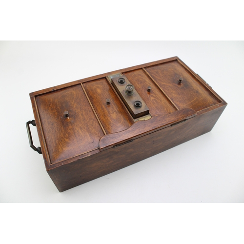 44 - An early 20th century cigar or cigarette oak locking humidor by Hallstaff & Hannaford 223 Regent Str... 