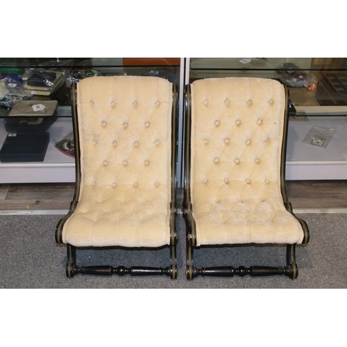 46 - A pair of 19th century Victorian upholstered bedroom or nursing chairs with original brass applied d... 