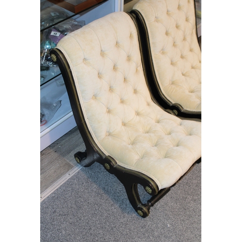 46 - A pair of 19th century Victorian upholstered bedroom or nursing chairs with original brass applied d... 