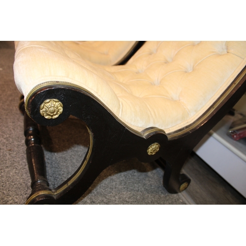46 - A pair of 19th century Victorian upholstered bedroom or nursing chairs with original brass applied d... 
