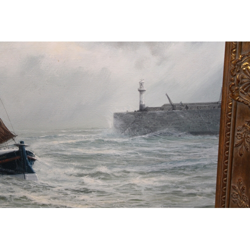 53 - Roderick Lovesey (1944-2002), 'Penzance Lifeboat' oil on canvas, depicting 19th century lifeboat und... 
