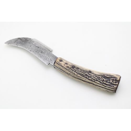 7 - A Rare & Exceptional Quality 19th Century Victorian Flat Cap Gentleman's Billhook Knife with Stag An... 