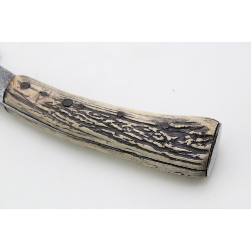 7 - A Rare & Exceptional Quality 19th Century Victorian Flat Cap Gentleman's Billhook Knife with Stag An... 