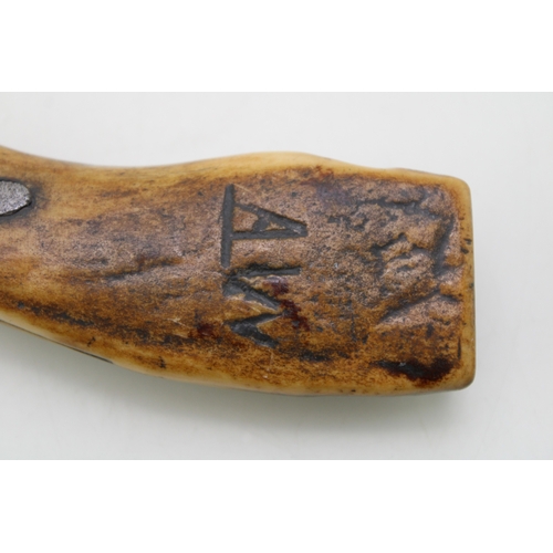 8 - A Rare 19th Century Gentleman's Pocket Billhook with Bone Stag Antler Handle Inscribed with Initials... 