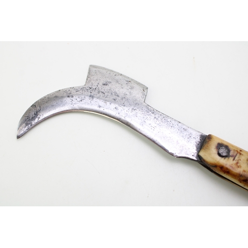 8 - A Rare 19th Century Gentleman's Pocket Billhook with Bone Stag Antler Handle Inscribed with Initials... 