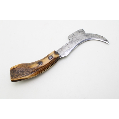 8 - A Rare 19th Century Gentleman's Pocket Billhook with Bone Stag Antler Handle Inscribed with Initials... 