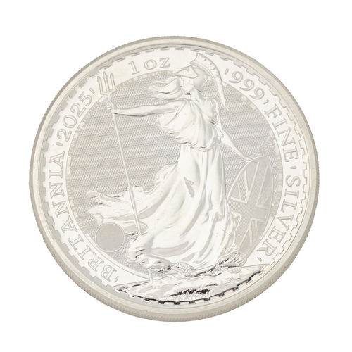 36 - A 2025 Silver Britannia coin, .999 fine silver, 31.1g.