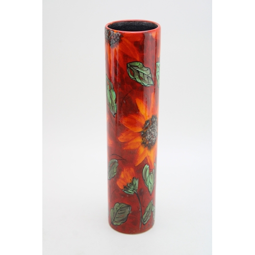 359 - Anita Harris Art Pottery cylindrical 'Sunflower' vase, a trial, 34cm tall, signed by Anita.