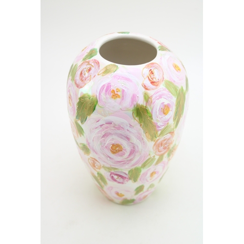 360 - Anita Harris Art Pottery 'Pink Roses' 1/1, 21cm tall, signed by Anita.