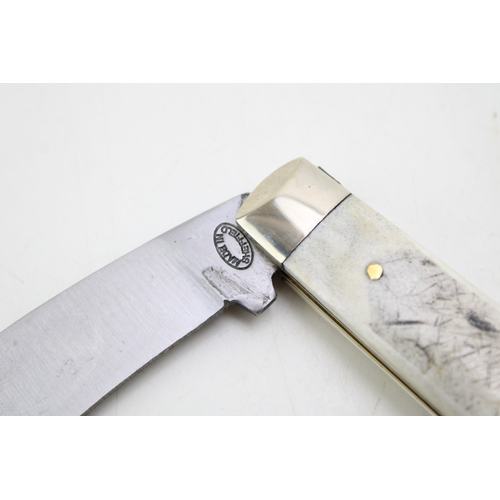 35A - A full pruner pocket knife, by A Wright and Son of Sheffield, with stag handle, blade 7.5cm long.