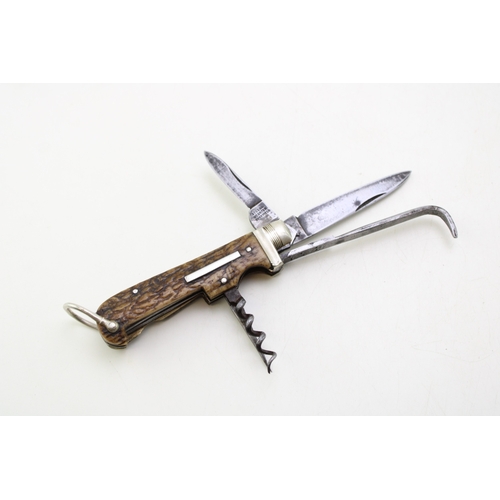 17 - A scarce early 20th century bone handle coachman's or horseman's folding pocket knife by Steers Webs... 