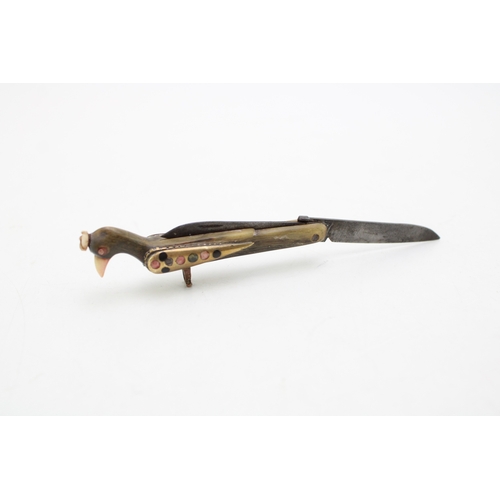 17C - An unusual bone handle two blade pocket knife shaped as a bird possibly continental with a German fo... 