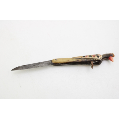 17C - An unusual bone handle two blade pocket knife shaped as a bird possibly continental with a German fo... 