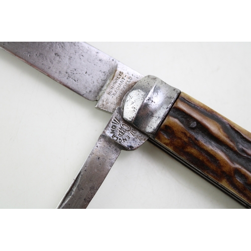 20 - A quality early 20th century Victorian Humphrey's Radiant of Sheffield stag antler bone handle twin ... 