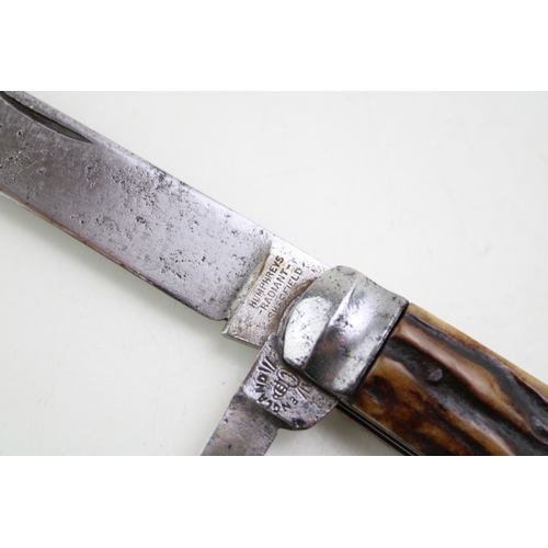 20 - A quality early 20th century Victorian Humphrey's Radiant of Sheffield stag antler bone handle twin ... 