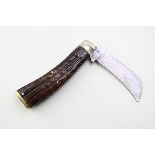 3 - A quality Lockwood Brothers of Sheffield bone handle flat cap pruner pruning pocket knife c1930.