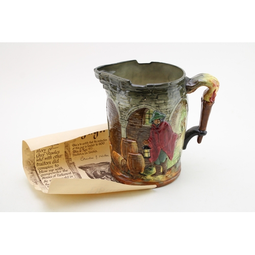 Royal Doulton large embossed 'The Guy Fawkes Jug', number 60/600 madem, with certificate, 20cm tall.