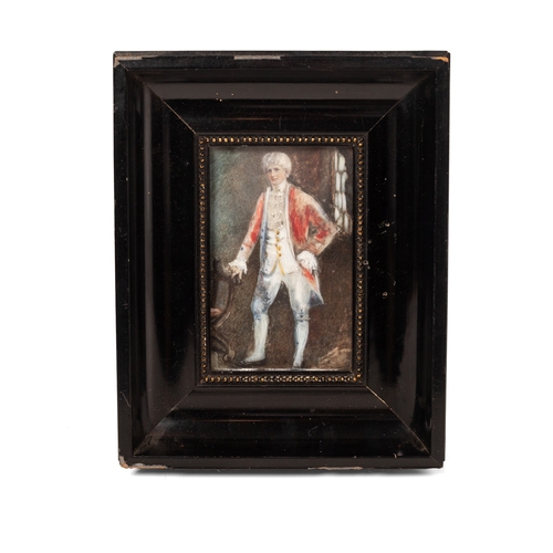 12 - A late 19th century portrait miniature on ivory of Bonnie Prince Charlie, in standing pose with red ... 