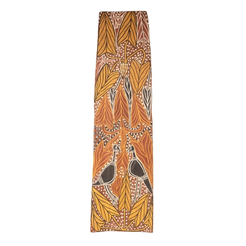 24 - An original Australian Aboriginal bark painting using natural earth pigments with ochre on eucalyptu... 