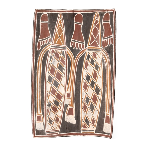 27 - An original Australian Aboriginal Painting using natural ochre paint on eucalyptus bark signed Djatj... 