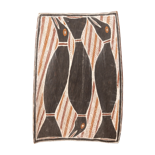 30 - An original Australian Aboriginal Painting using natural ochres of three birds signed on reverse Dji... 