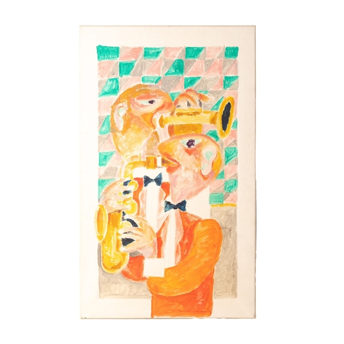 36 - Vincent Bennett (1910 - 1993) acrylic on canvas , 'Trumpet and Saxophone', signed verso on behalf of... 