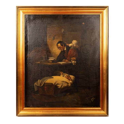 43 - 'The Busy Father', a 19th century oil on canvas, after Theodor Alexander Weber, 67cm x 54cm, excludi... 