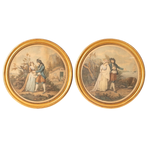 44 - A pair of round coloured stipple engravings  framed and glazed in period frames by Bartolozzi after ... 