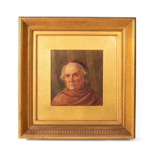 45 - A 19th century watercolour, possibly of Cardinal Angelo Mai, 20cm x 19cm, mounted with gilt border a... 