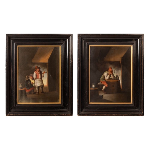 49 - A pair of 19th century Flemish oil paintings, oils on boards, depicting tavern scenes, with characte... 