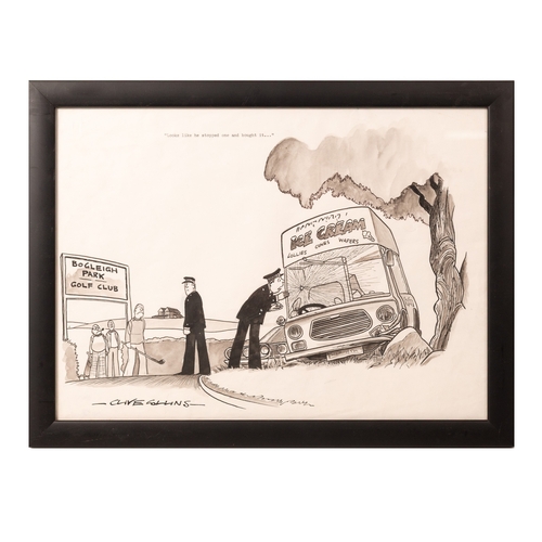 59 - Clive Collins (1942 - 2022), 'Looks Like He Stopped One and Bought It' pen and ink with watercolored... 