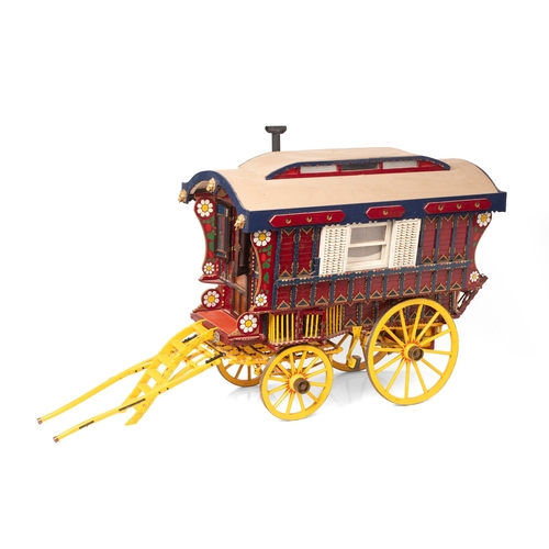 6 - A scratch built model 'Romany gypsy wagon' / vardo in wood, with hand painted decoration, chicken co... 