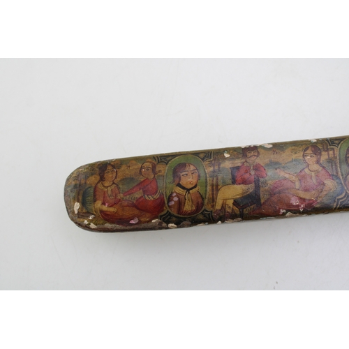 15 - 19th century Persian Qajar papier mache laquer pen box Qalamdan with hand painted portrait figures w... 