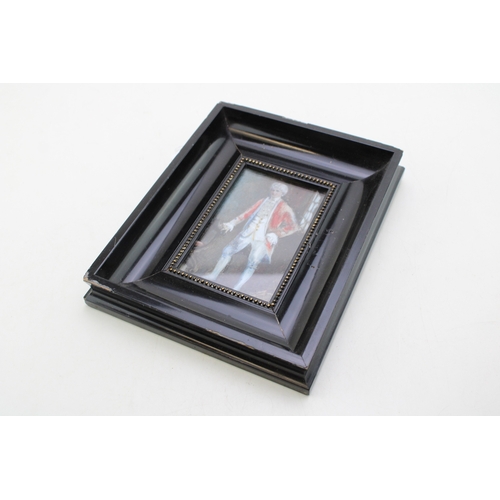 12 - A late 19th century portrait miniature on ivory of Bonnie Prince Charlie, in standing pose with red ... 